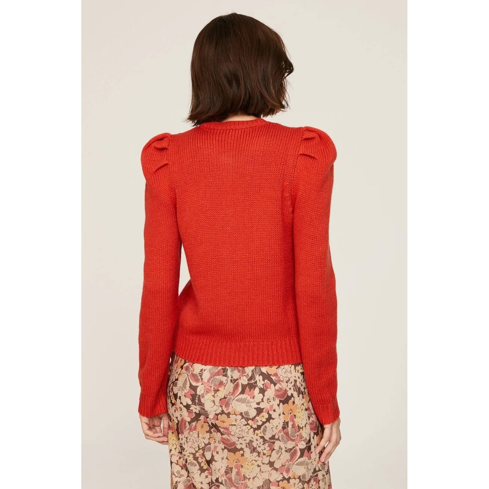 Derek Lam Collective Red Orange Puff Sleeve Wool Blend Knit Sweater XS Snagged - Picture 2 of 7